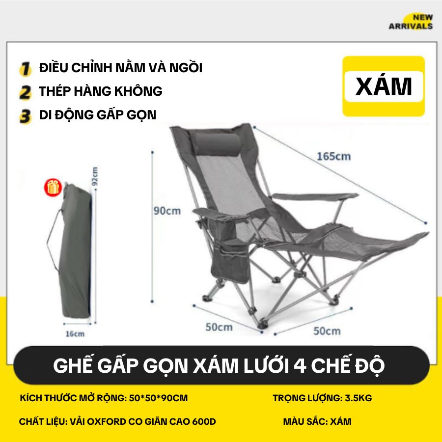Ghế LƯỚI gác tay gác chân 4 chế độ