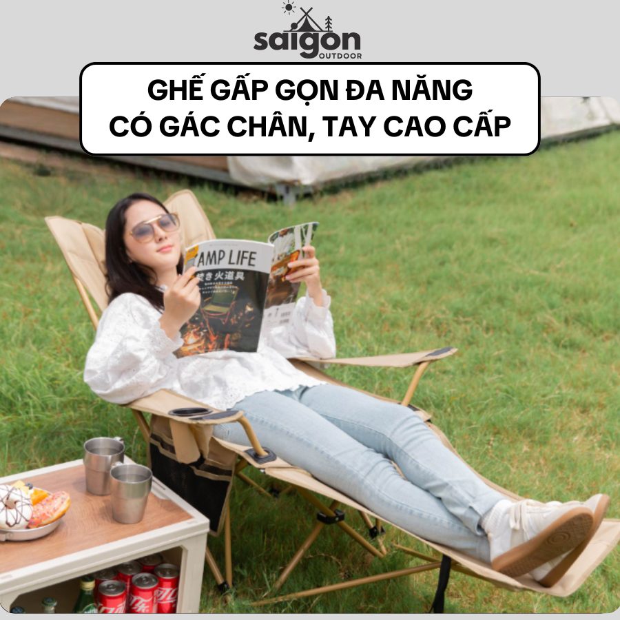 Ghế Xếp Ngoài Trời Gấp Gọn Đa Năng Có Kê Chân – Ghế Nằm Thư Giãn Cắm Trại, Nghỉ Trưa