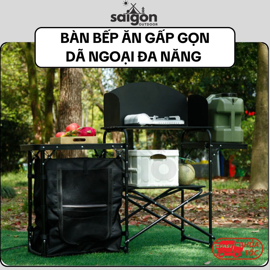 Bàn Bếp Ăn Dã Ngoại Đa Năng Gấp Gọn Bằng Hợp Kim Nhôm Kèm Tủ Đựng Đồ Tiện Lợi Cho Cắm Trại, Dã Ngoại
