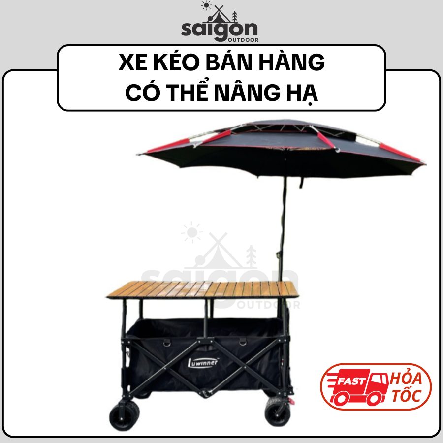 Xe Bán Hàng Di Động Kiểu Mới Có Thể Nâng Hạ, Kèm Dù Che, Mặt Bàn Lớn Gấp Gọn - Xe Kéo Đi Chợ
