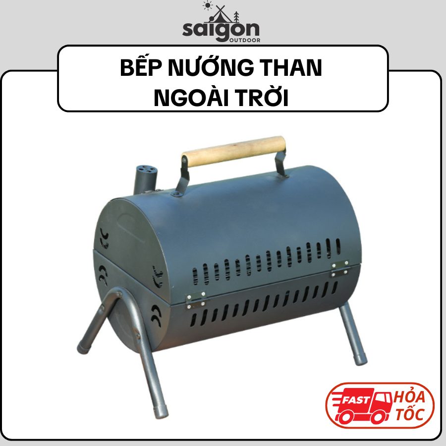 Bếp nướng than ngoài trời gấp gọn, bếp nướng không khói 2 mặt có ống khói, bếp nướng đa năng