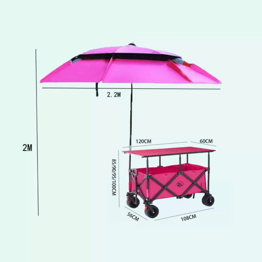 Xe Bán Hàng Di Động Kiểu Mới Có Thể Nâng Hạ, Kèm Dù Che, Mặt Bàn Lớn Gấp Gọn - Xe Kéo Dã  Ngoại
