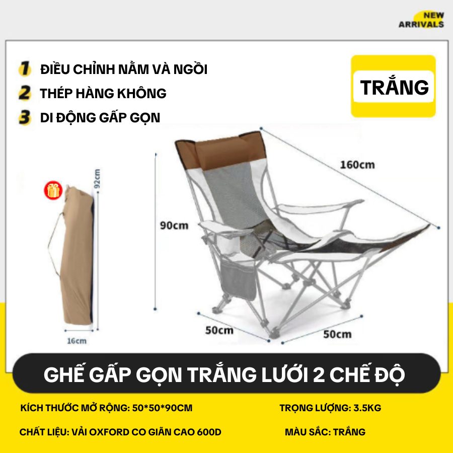 Ghế gác tay gác chân LƯỚI 2 chế độ ngồi, nằm