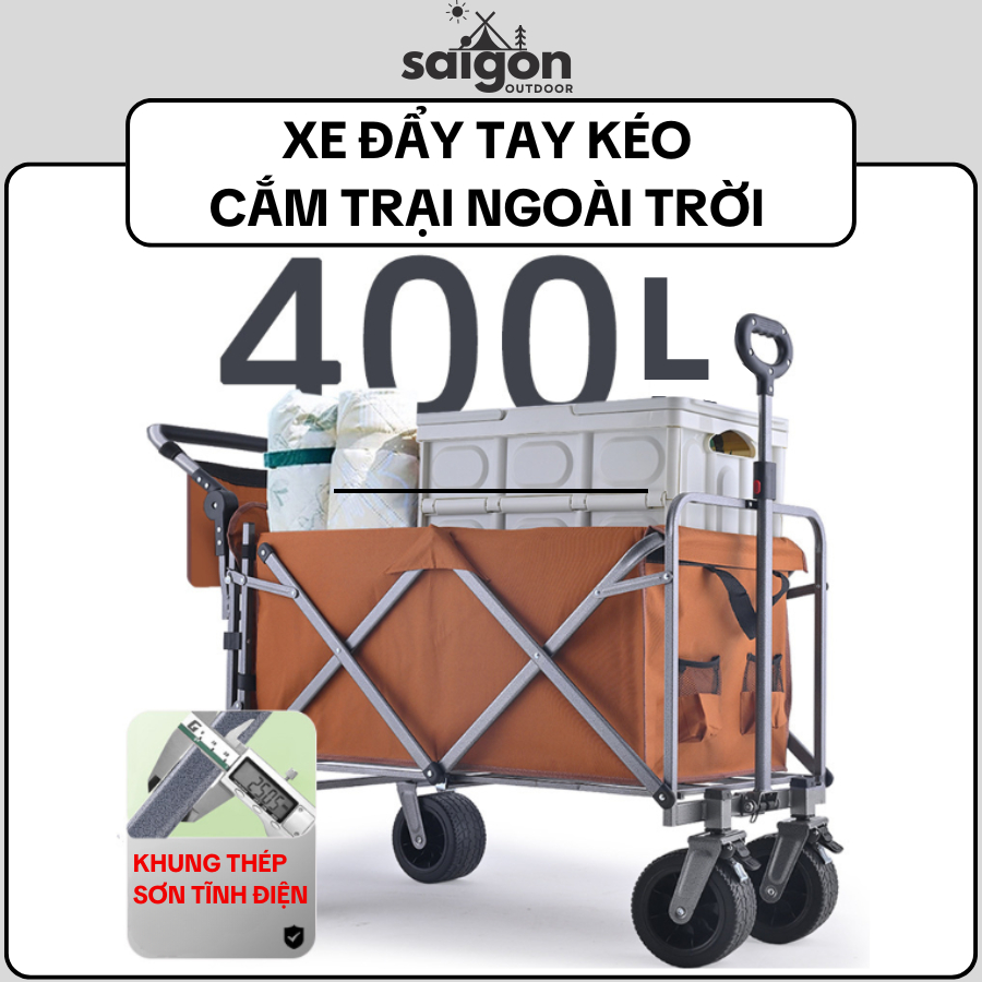 Xe Đẩy Du Lịch Dã Ngoại Gấp Gọn Cỡ Lớn, Xe Đẩy Tay Kéo Cắm Trại Ngoài Trời Tiện Dụng Cho Picnic