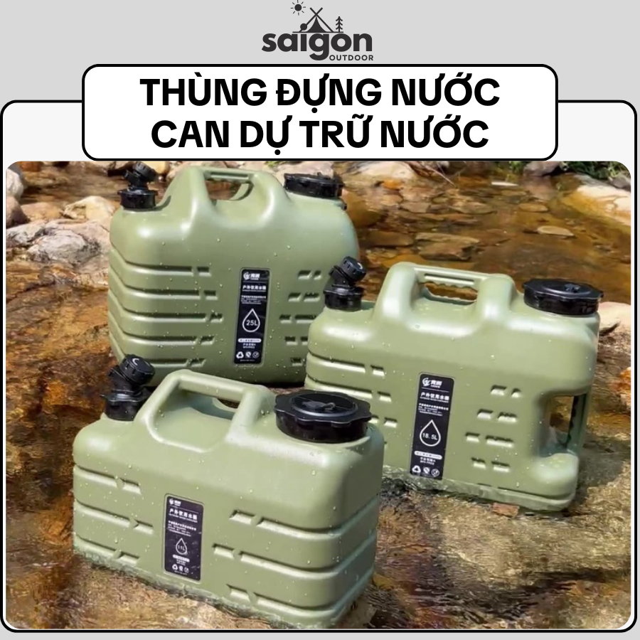 Thùng Đựng Nước, Can Dự Trữ Nước Dã Ngoại 11L - 25L - Có Vòi Rót Tiện Dụng Mang Theo Cắm Trại, Du Lịch Kèm Dụng Cụ Vệ Sinh