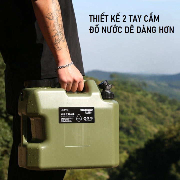 Thùng Đựng Nước, Can Dự Trữ Nước Dã Ngoại 11L - 25L - Có Vòi Rót Tiện Dụng Mang Theo Cắm Trại, Du Lịch Kèm Dụng Cụ Vệ Sinh