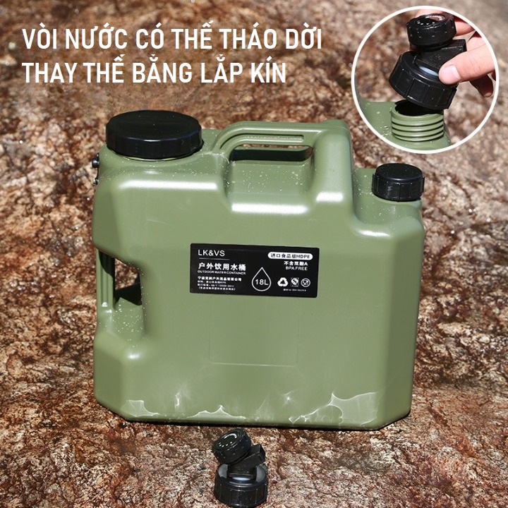 Thùng Đựng Nước, Can Dự Trữ Nước Dã Ngoại 11L - 25L - Có Vòi Rót Tiện Dụng Mang Theo Cắm Trại, Du Lịch Kèm Dụng Cụ Vệ Sinh