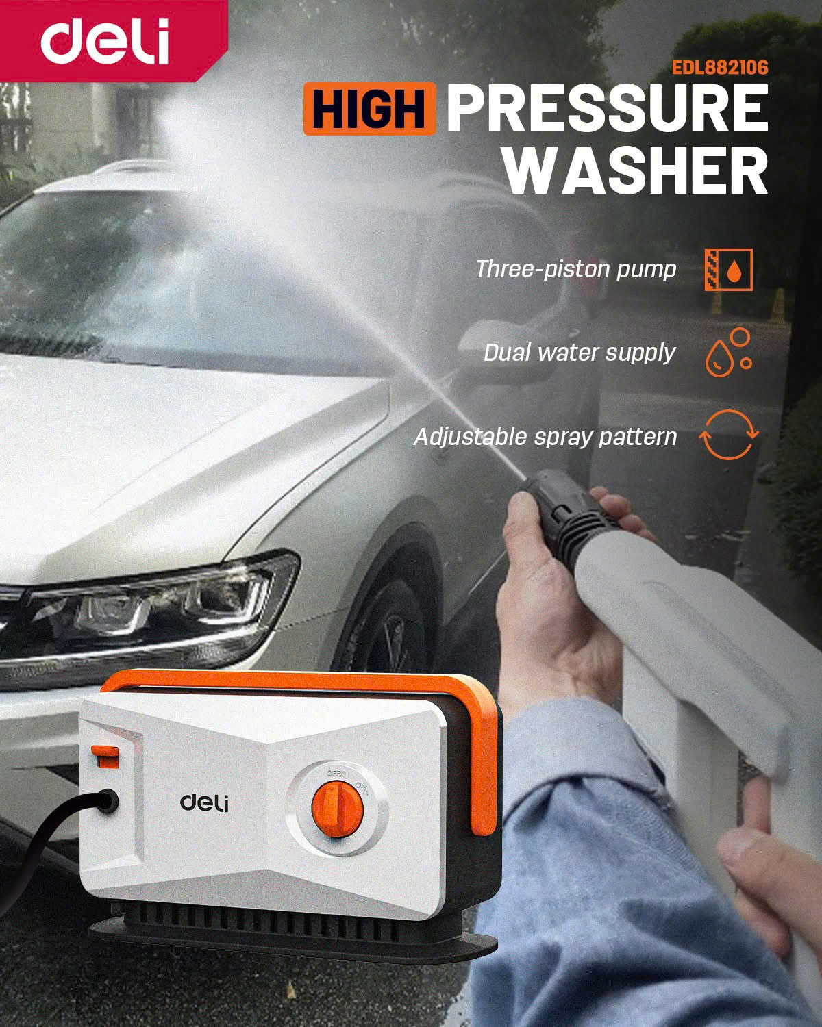 Máy Rửa Xe Mini Deli Dáng Nằm Cao Áp Chính Hãng Rửa Xe Tưới Cây Vệ Sinh Nhà Cửa SAIGON OUTDOOR