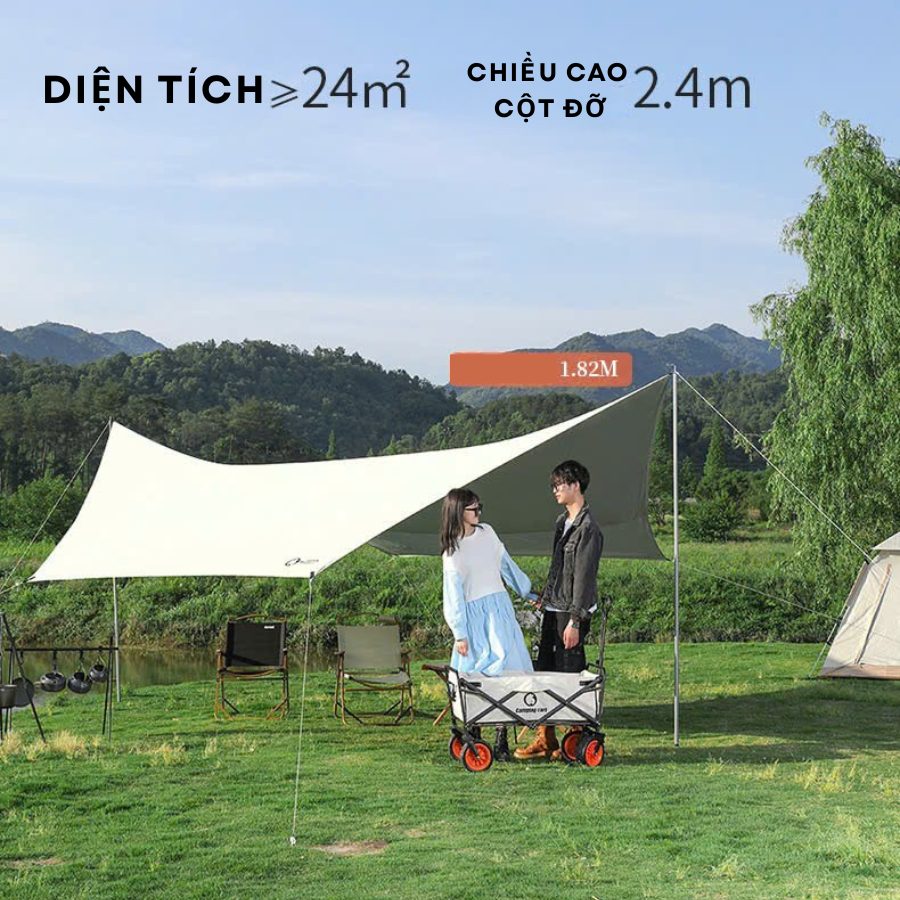Tấm Tăng Bạt Dã Ngoại Chống Mưa, Tia UV, Chị Lực Gió Tốt Gấp Gọn Tiện Lợi - Trắng