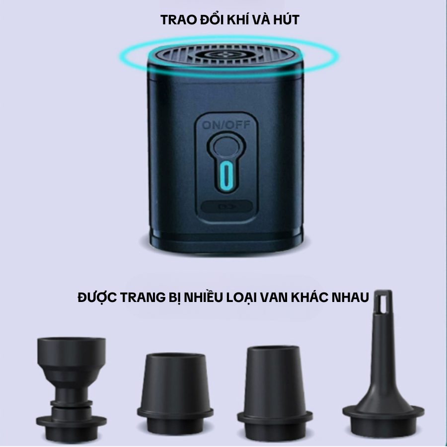 Máy Bơm, Hút Đệm Hơi, Phao Thuyền Camping Dã Ngoại Có Đèn 3 Chế Độ 1200mAh - Màu Đen