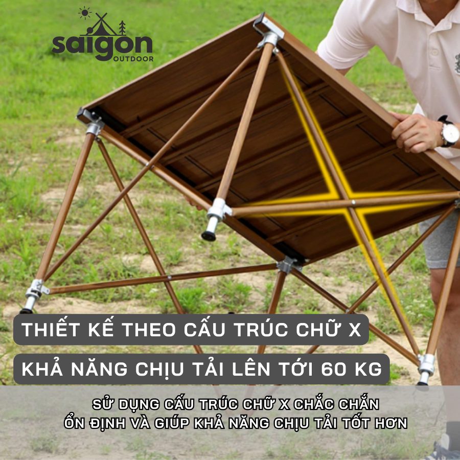 Bàn Dã Ngoại Hợp Kim Nhôm Gấp Gọn Có Túi Đựng Cao Cấp Saigon OutDoor - Chân Bàn Có Thể Nâng Hạ