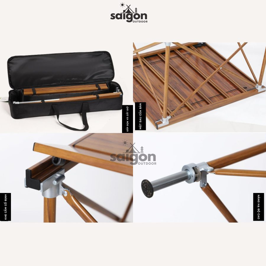 Bàn Dã Ngoại Hợp Kim Nhôm Gấp Gọn Có Túi Đựng Cao Cấp Saigon OutDoor - Chân Bàn Có Thể Nâng Hạ