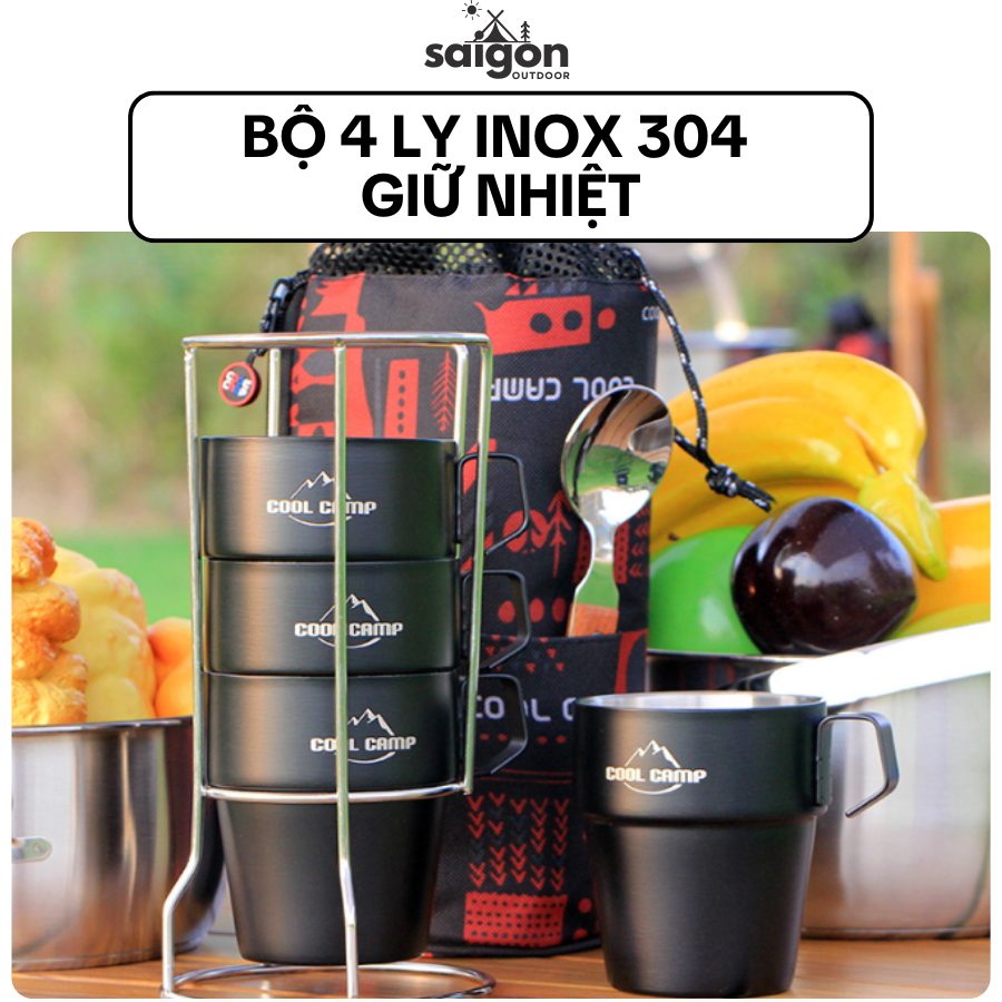 Bộ 4 ly inox 304 giữ nhiệt 2 lớp – Cách nhiệt, chống bỏng, tiện dụng mang đi - Ly cà phê cách nhiệt