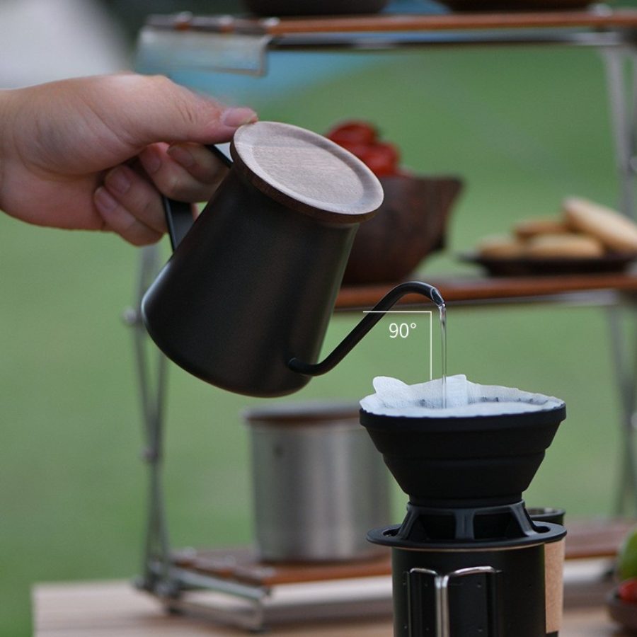 Bình pha cà phê bằng thép không gỉ miệng hẹp kiểu phương Tây, dụng cụ pha cà phê gia dụng có nắp đậy