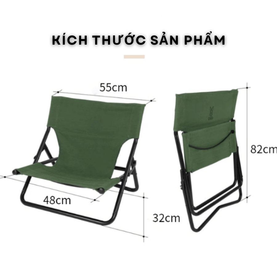 Ghế xếp dã ngoại tựa lưng thấp Ghế thấp BBQ, ghế xếp cắm trại, gấp gọn, tựa lưng, dễ mang đi du lịch