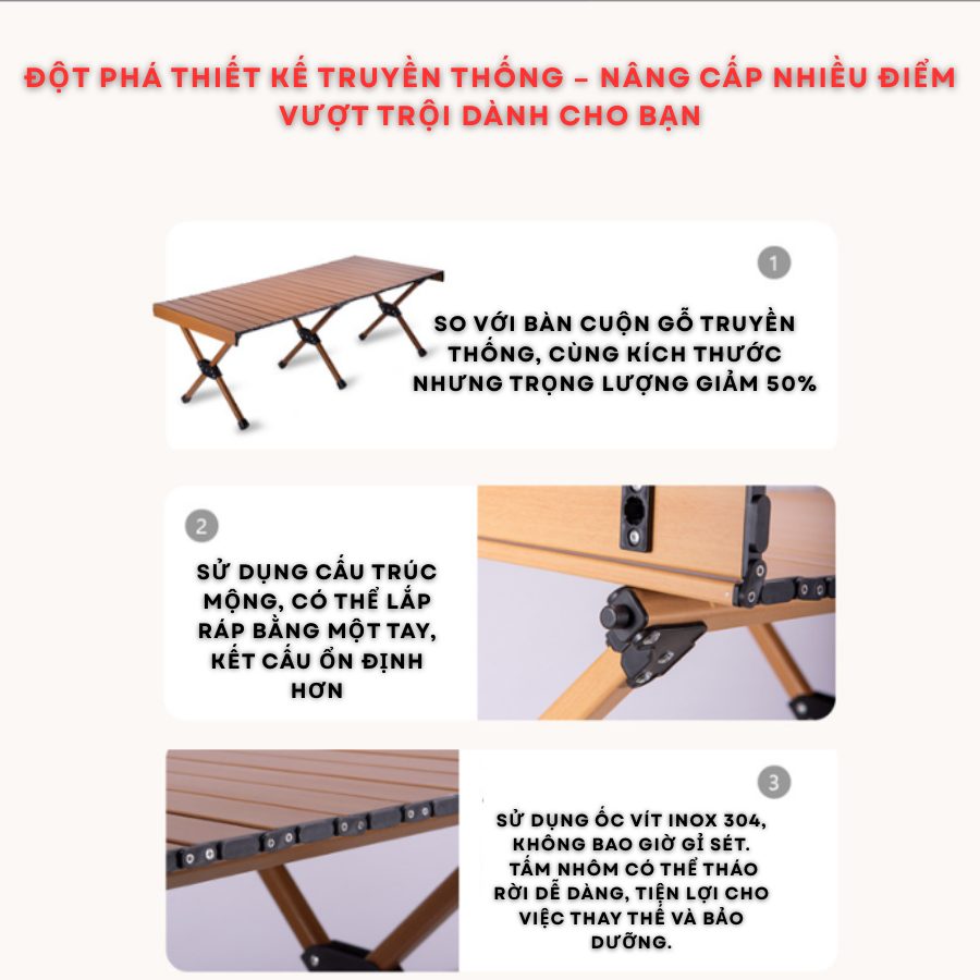 Bàn gấp dã ngoại Lexiang – Bàn trứng cuộn nhôm hợp kim, tiện lợi mang theo, dùng cho cắm trại, BBQ