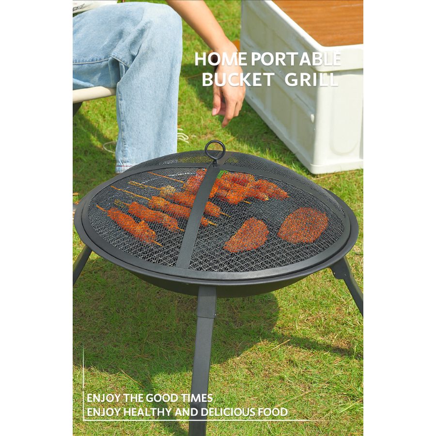 Bếp nướng than ngoài trời – Vỉ nướng BBQ gia đình, sân vườn, dã ngoại, cắm trại - Màu đen SGOD