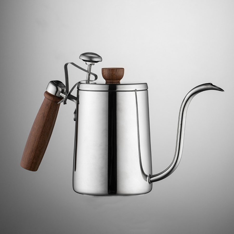 Bình rót cà phê thủ công inox 304 có vạch đo, tay cầm gỗ, phủ Teflon Dùng pha cà phê pour over 580ml