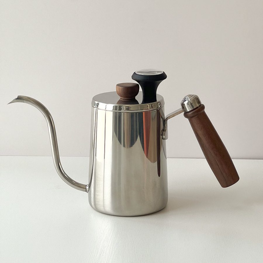 Bình rót cà phê thủ công inox 304 có vạch đo, tay cầm gỗ, phủ Teflon Dùng pha cà phê pour over 580ml