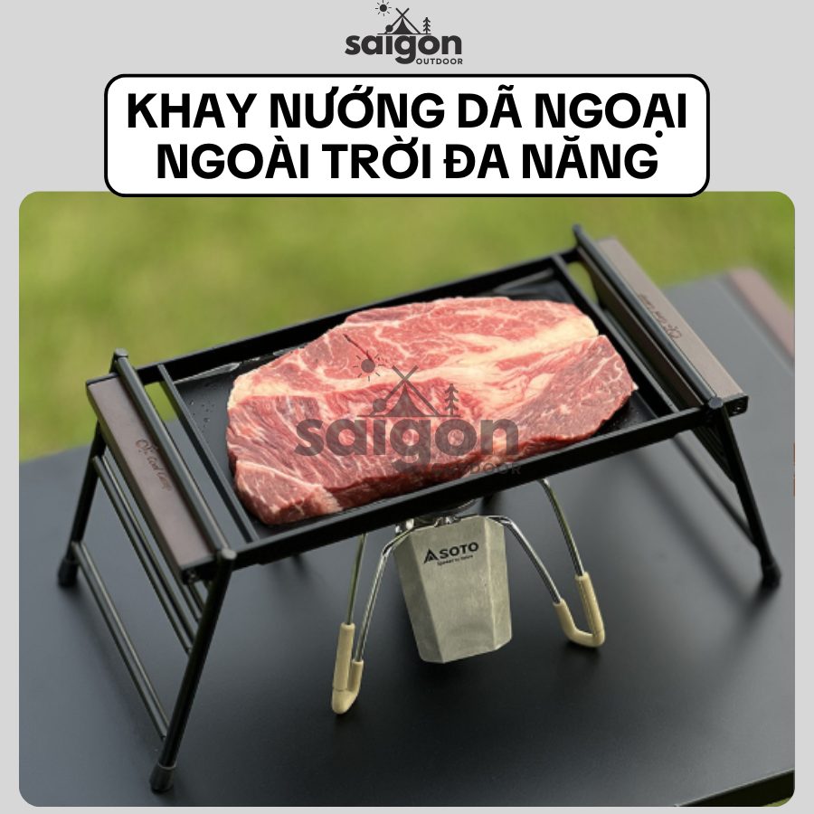 Khay nướng ngoài trời đa năng - Khay nướng thịt BBQ, chảo gang nướng bít tết tiện lợi Saigon Outdoor