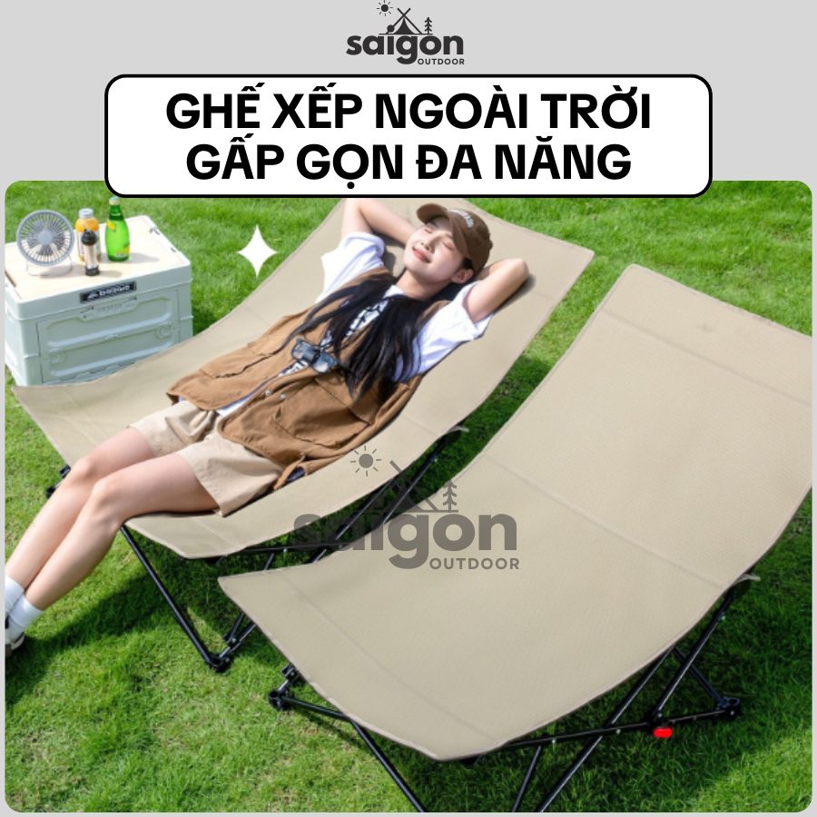 Ghế xếp ngoài trời đa năng – gấp gọn, ngả lưng 4 chế độ – ghế nằm ngủ trưa, cắm trại, đi biển – chân thấp, mặt rộng