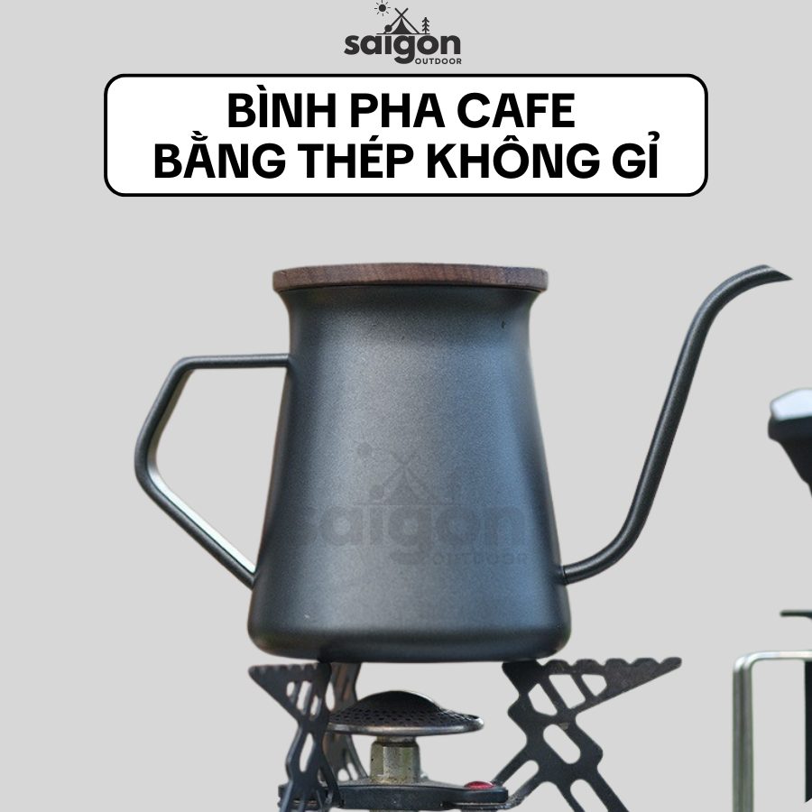 Bình pha cà phê bằng thép không gỉ miệng hẹp kiểu phương Tây, dụng cụ pha cà phê gia dụng có nắp đậy
