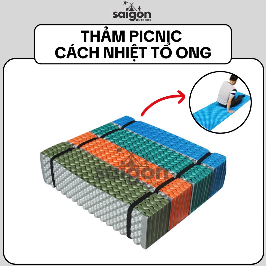 Thảm xốp cách nhiệt chống ẩm tổ ong đôi Thảm picnic cắm trại chống thấm gấp gọn, thân thiện môi trường