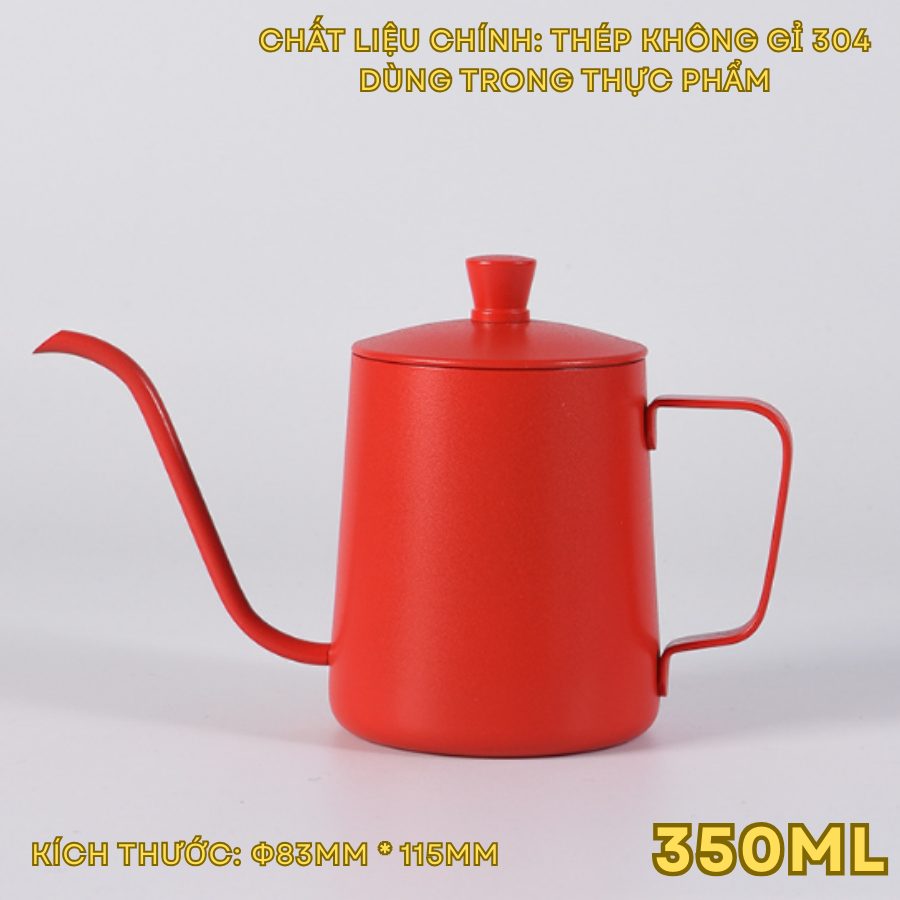Bình rót cà phê thủ công inox 304 có vạch đo, tay cầm gỗ, phủ Teflon Dùng pha cà phê pour over 580ml