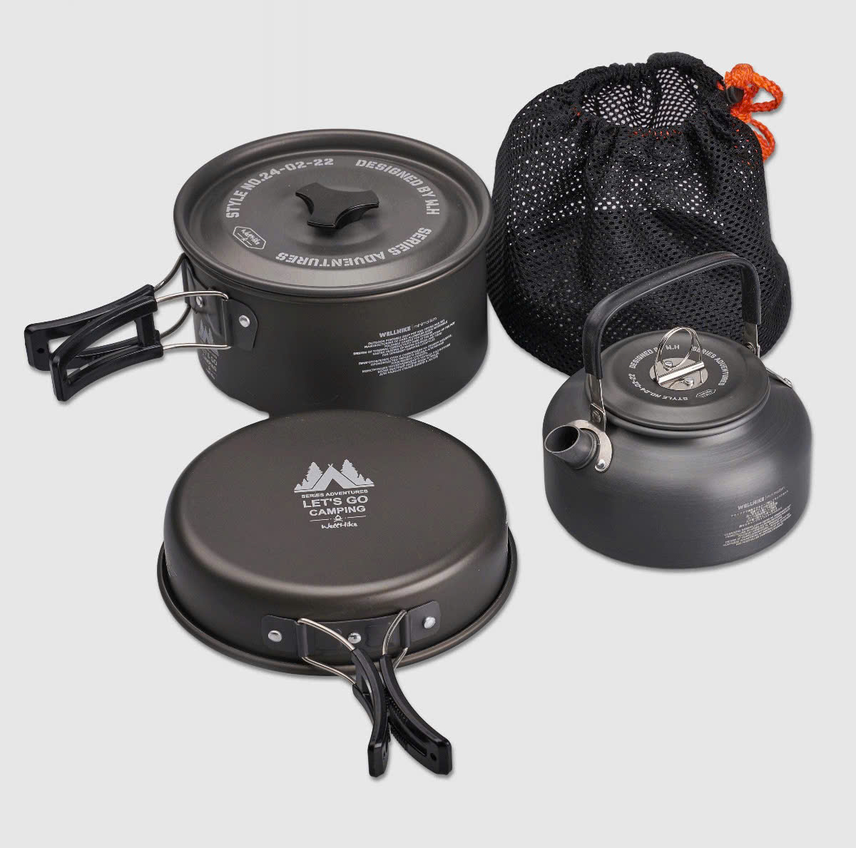Bộ Nồi Chảo Ấm dã ngoại cao cấp WELLHIKE, Thiết kế gọn nhẹ, tích hợp, tay cầm gấp gọn Saigon Outdoor