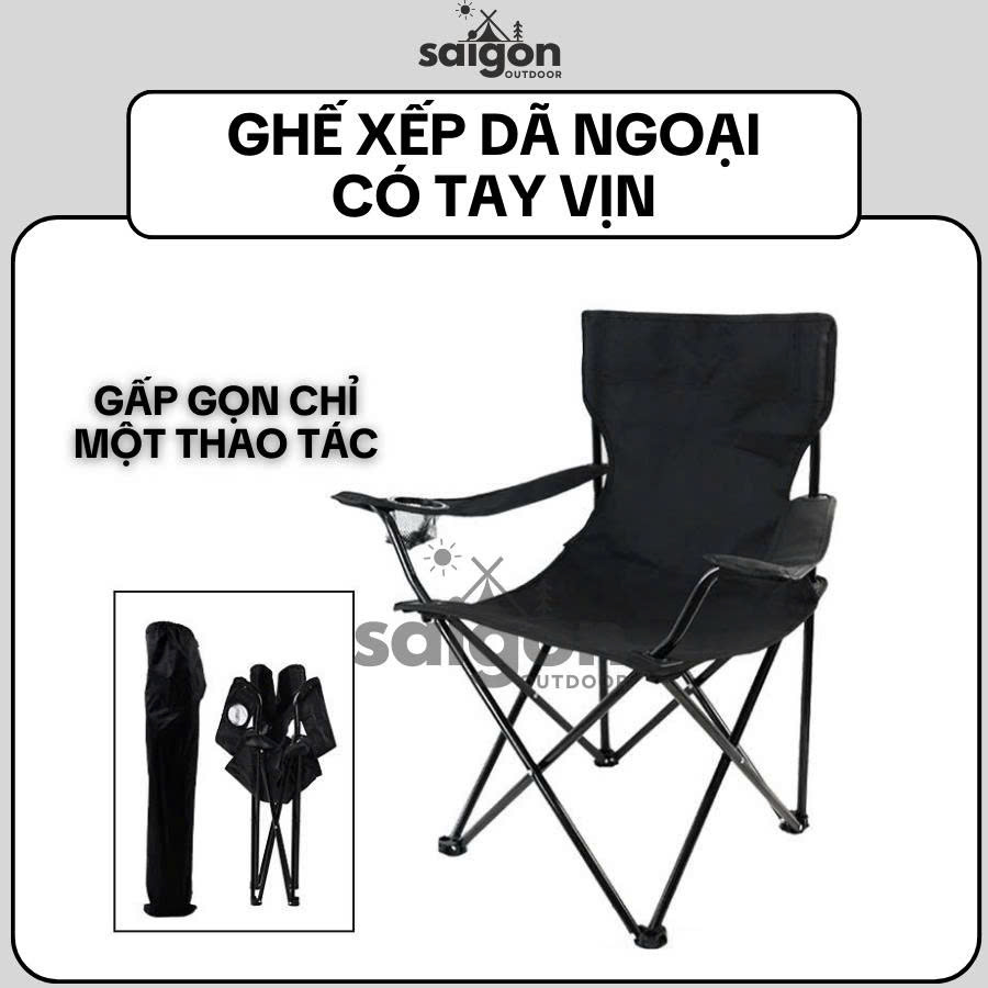 Ghế xếp gọn ngoài trời có bàn tay vịn ghế gấp du lịch, dã ngoại, câu cá, cắm trại, vẽ tranh, đi biển