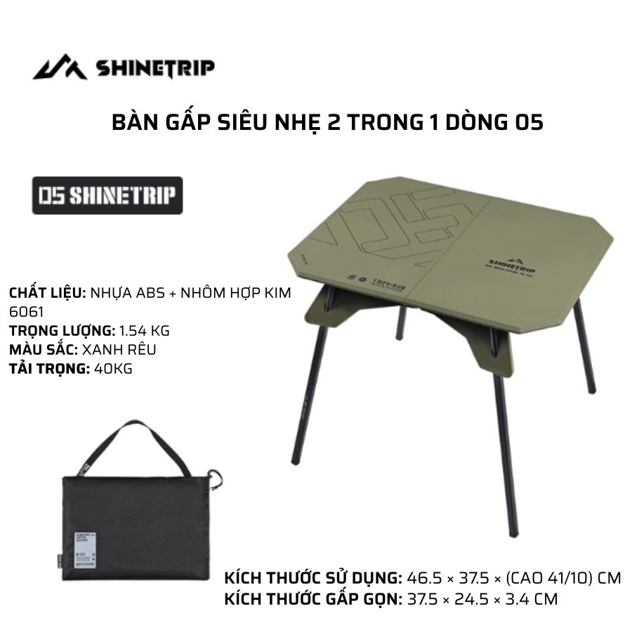 Bàn xếp dã ngoại siêu nhẹ Shinetrip Bàn gấp 2 trong 1 cắm trại, picnic, du lịch, mặt ABS khung nhôm - Xanh