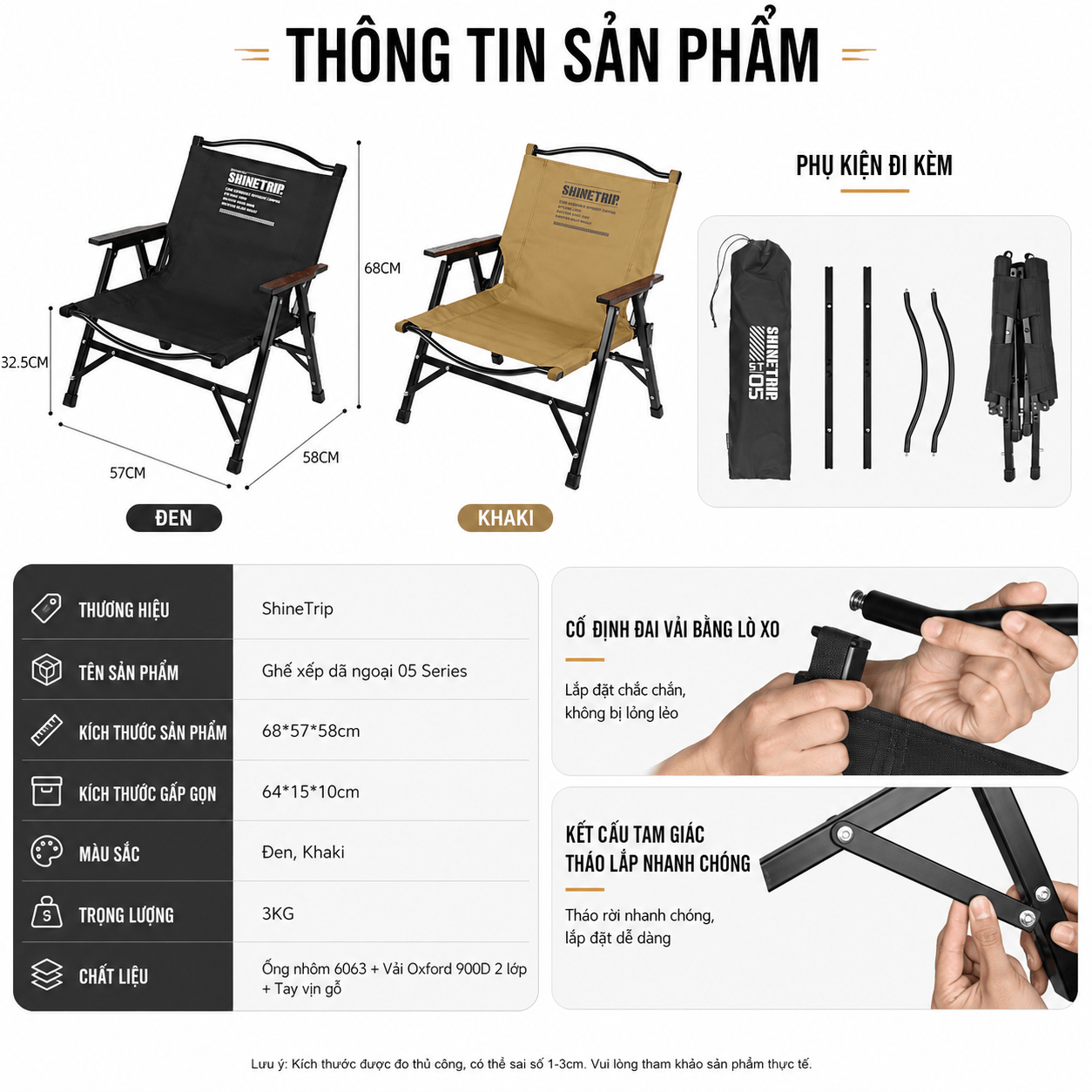 Ghế xếp dã ngoại Shine Trip bằng hợp kim nhôm Tháo lắp tiện lợi, gọn nhẹ, phù hợp cắm trại SaigonOutdoor