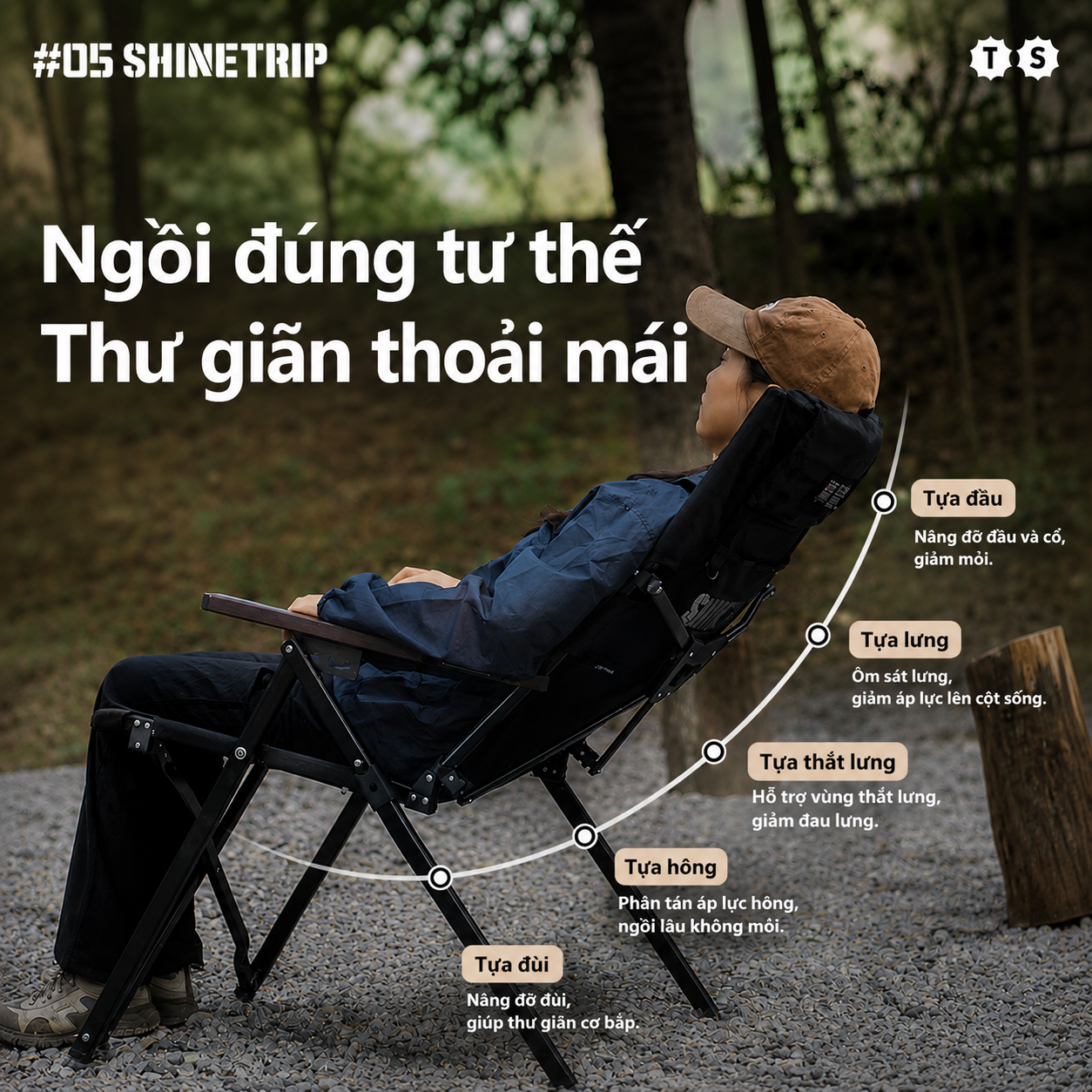 Ghế Xếp Dã Ngoại ShineTrip 05 – Ghế Camping Gấp Gọn, 4 Cấp Độ Điều Chỉnh, Đa Điểm Tựa Chắc Chắn