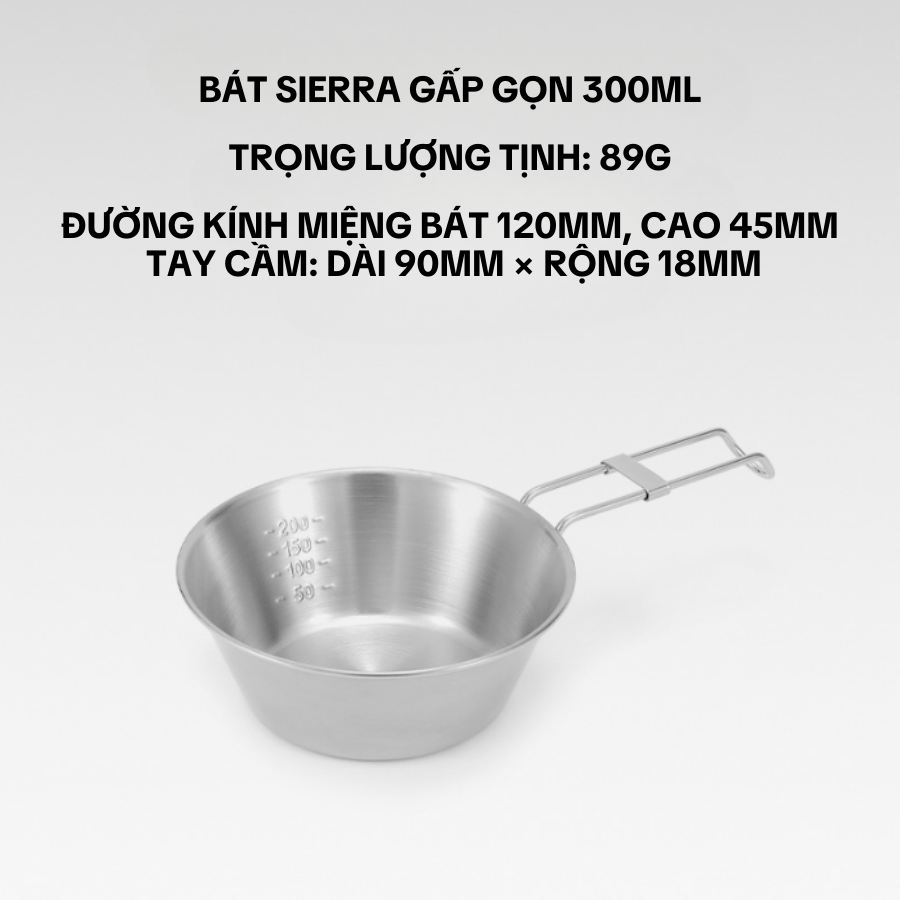 Bát/tô gấp inox ngoài trời, bộ đồ ăn cắm trại, cốc trà miệng rộng, bát Sierra, cốc nước leo núi