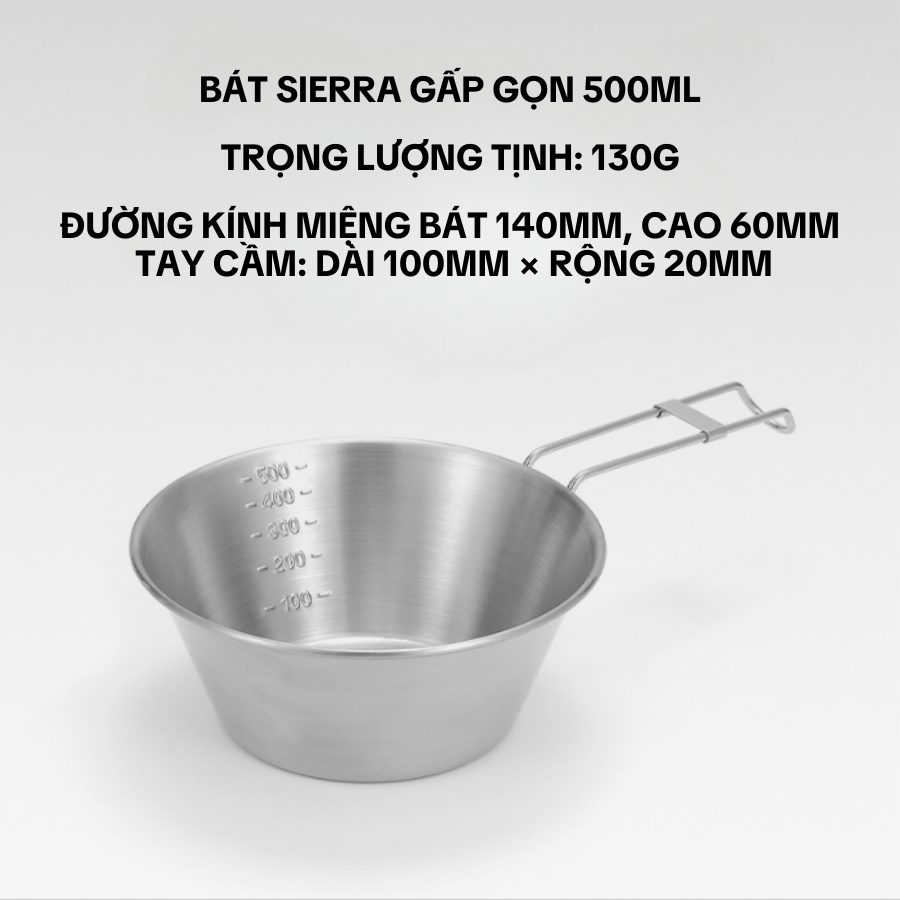 Bát/tô gấp inox ngoài trời, bộ đồ ăn cắm trại, cốc trà miệng rộng, bát Sierra, cốc nước leo núi