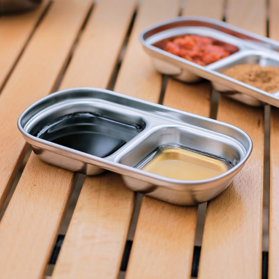 Khay inox 304 phân ngăn – đĩa nước chấm 2 ngăn 3 ngăn, bát đựng gia vị ngoài trời cắm trại BBQ