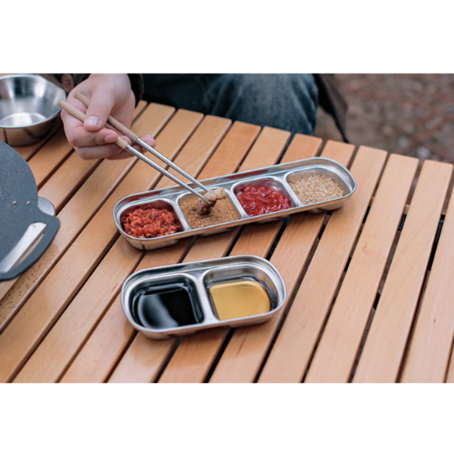 Khay inox 304 phân ngăn – đĩa nước chấm 2 ngăn 3 ngăn, bát đựng gia vị ngoài trời cắm trại BBQ