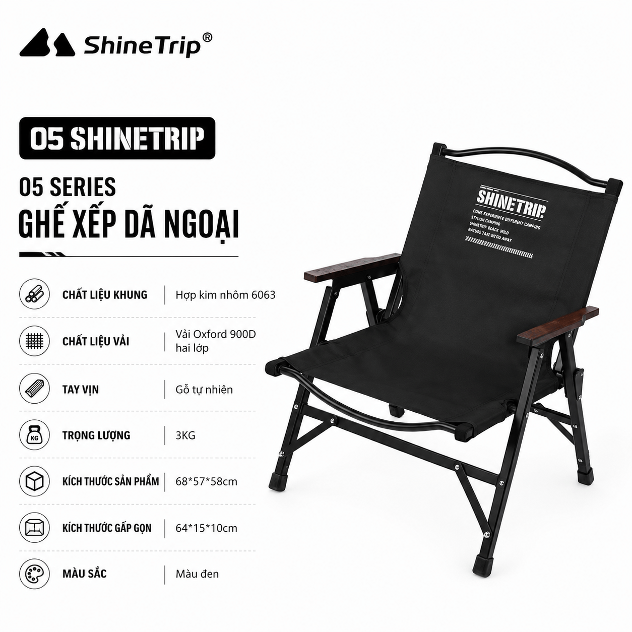 Ghế xếp dã ngoại Shine Trip bằng hợp kim nhôm Tháo lắp tiện lợi, gọn nhẹ, phù hợp cắm trại SaigonOutdoor