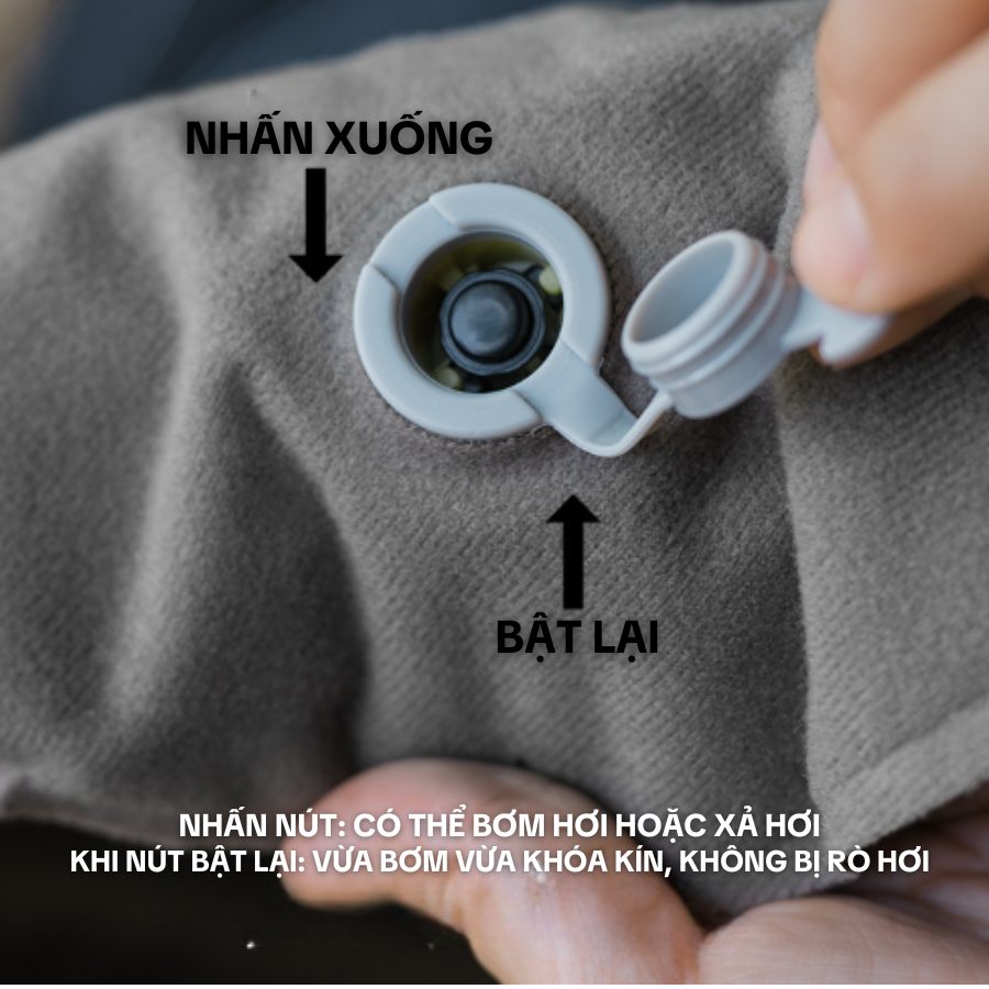 Gối hơi du lịch ngoài trời 2 trong 1 gối bơm hơi bằng mút biển, gối gấp gọn siêu nhẹ, tiện lợi cắm trại, picnic