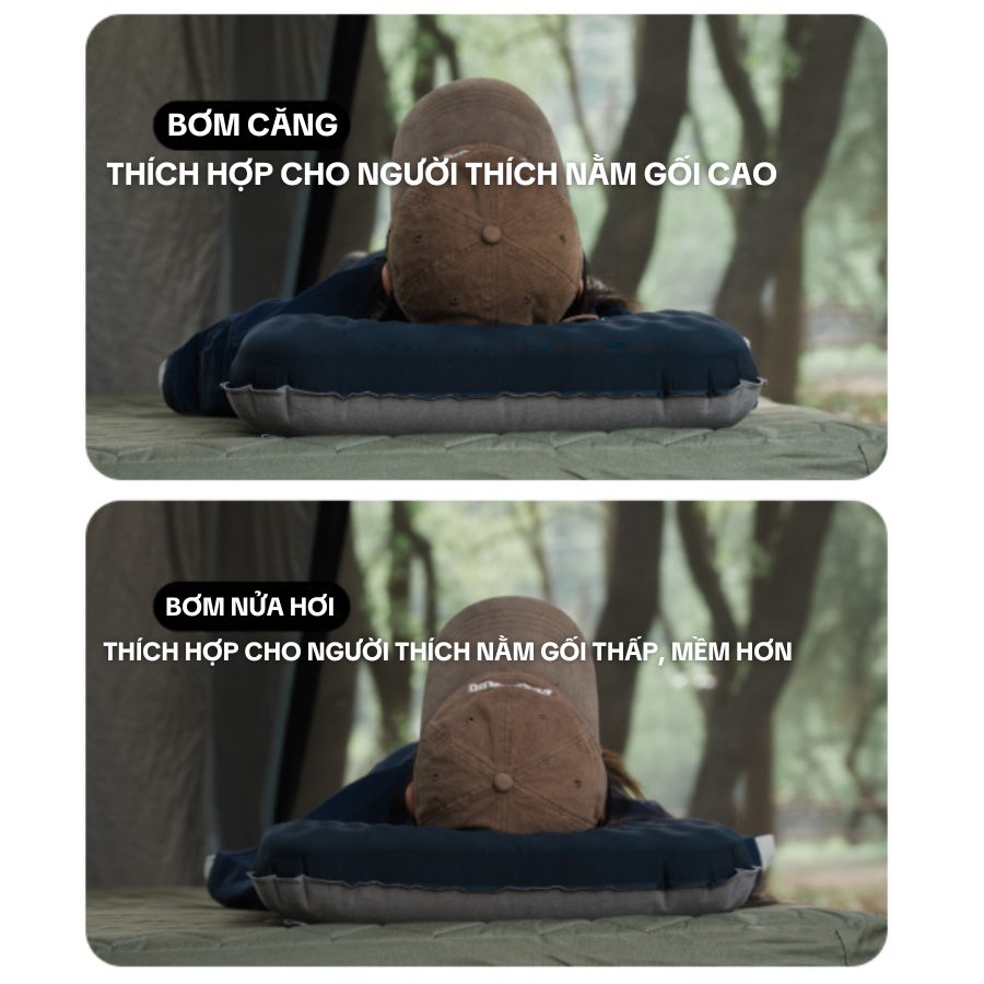 Gối hơi du lịch ngoài trời 2 trong 1 gối bơm hơi bằng mút biển, gối gấp gọn siêu nhẹ, tiện lợi cắm trại, picnic