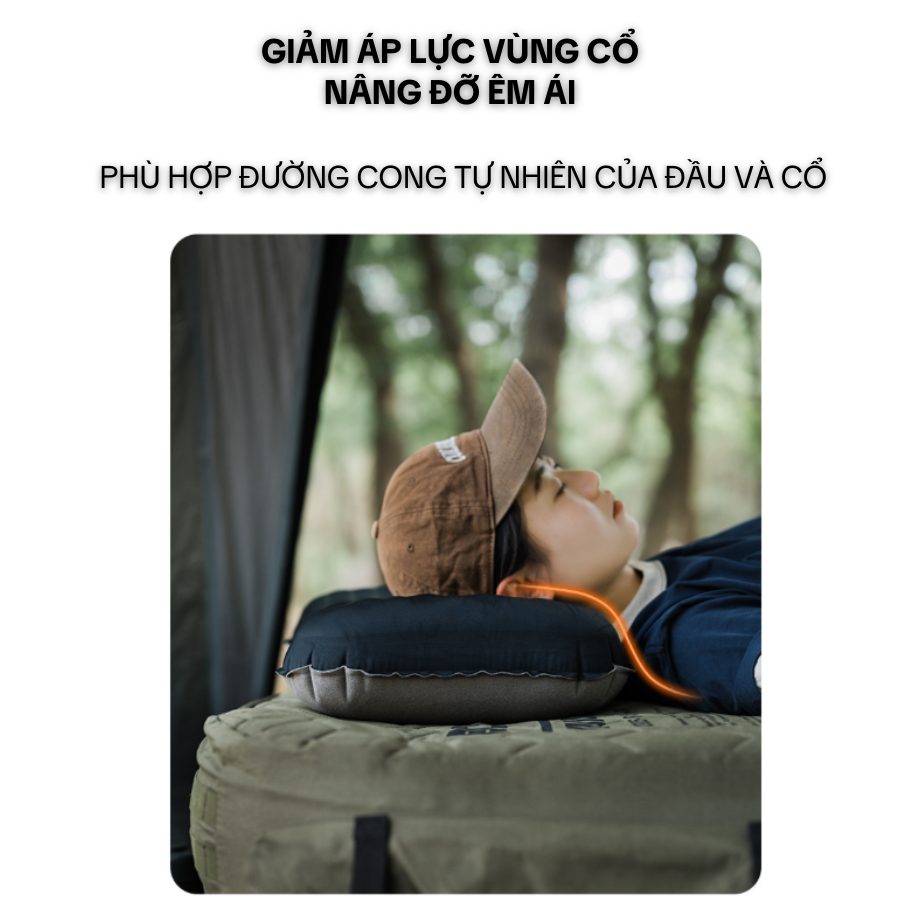 Gối hơi du lịch ngoài trời 2 trong 1 gối bơm hơi bằng mút biển, gối gấp gọn siêu nhẹ, tiện lợi cắm trại, picnic