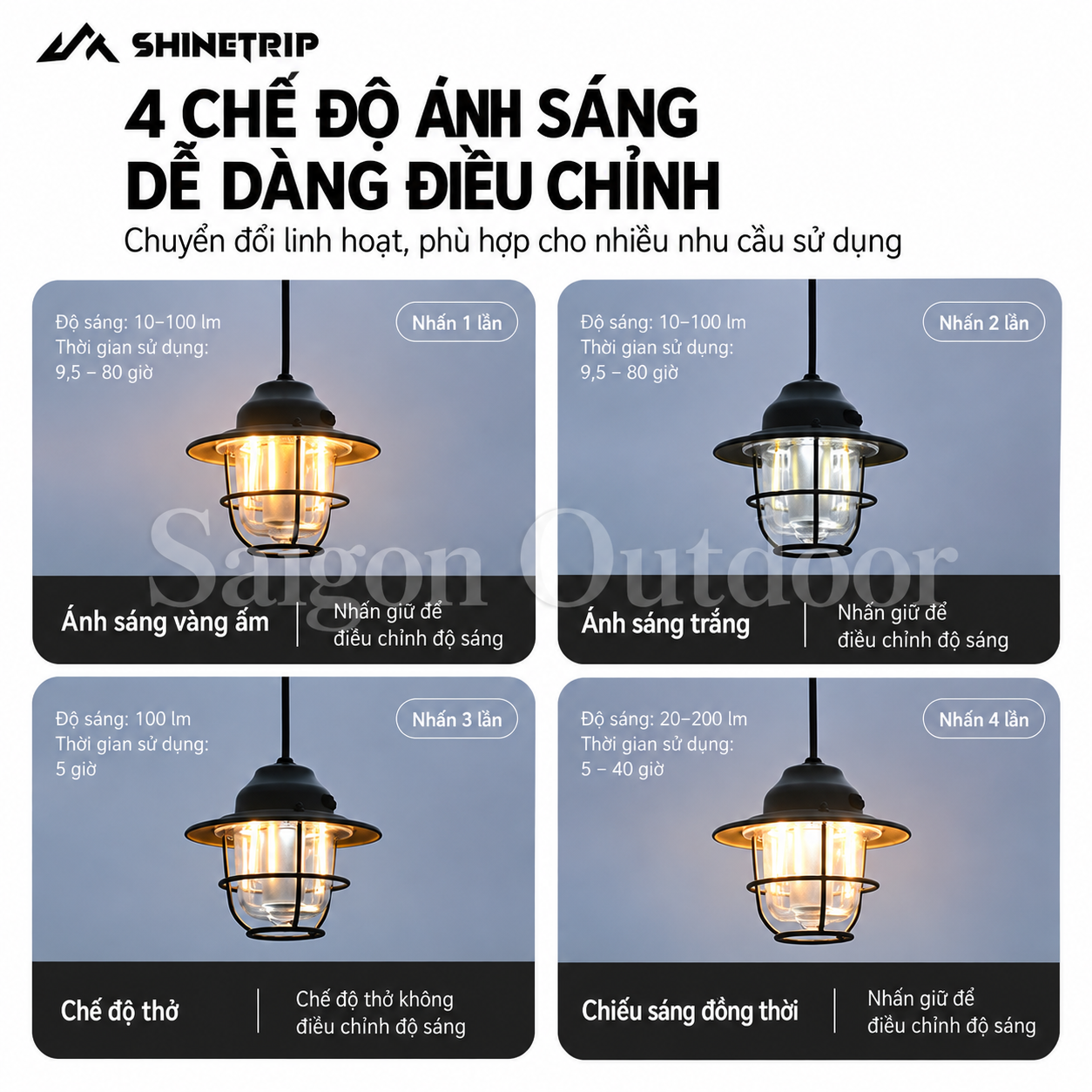 Đèn Lều Cắm Trại ShineTrip Đèn Trang Trí Dã Ngoại, Đèn Treo Sạc Pin Siêu Sáng, Thời Gian Sử Dụng Lâu