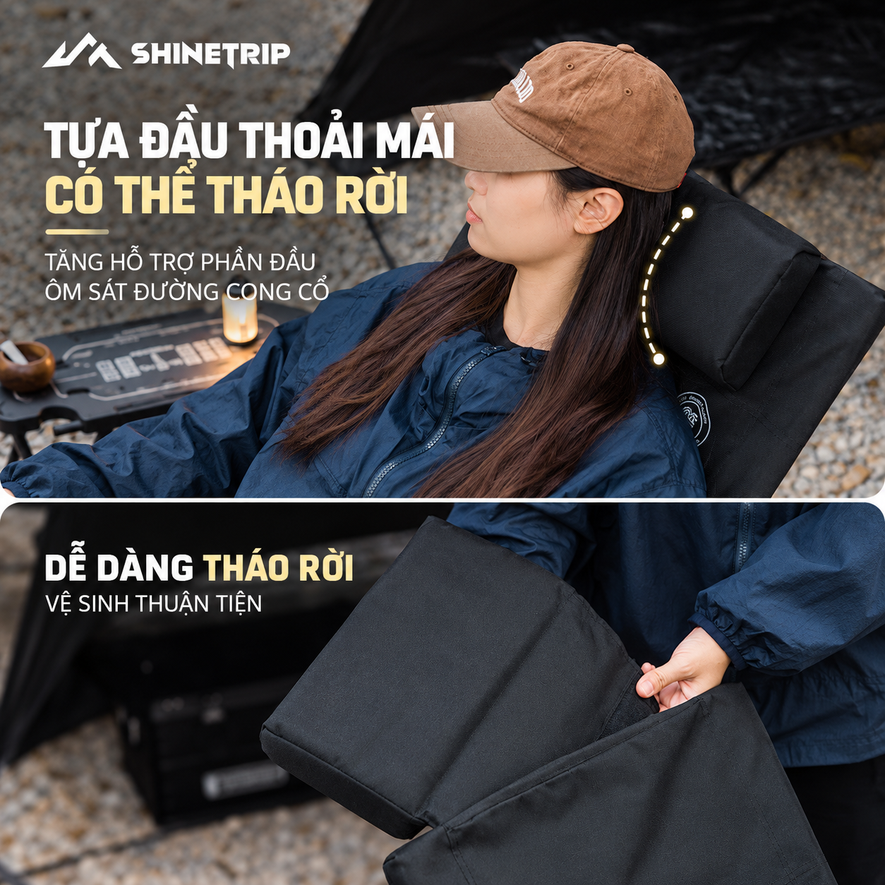 Ghế Xếp Dã Ngoại ShineTrip 05 – Ghế Camping Gấp Gọn, 4 Cấp Độ Điều Chỉnh, Đa Điểm Tựa Chắc Chắn