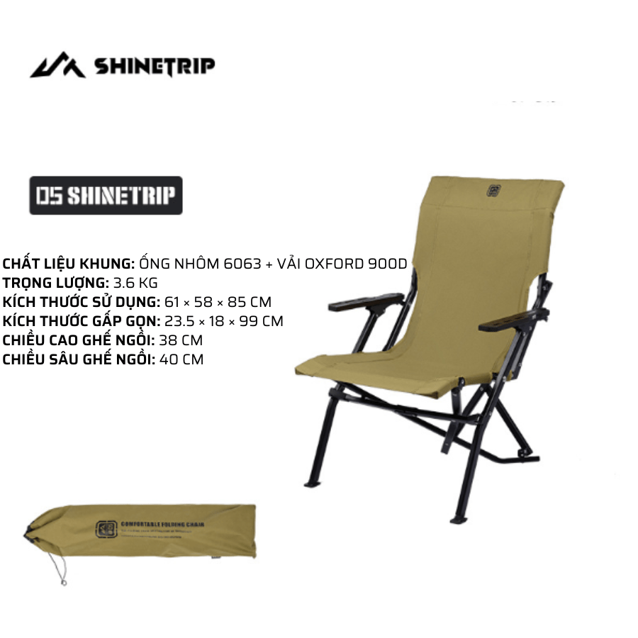 Ghế Xếp Dã Ngoại ShineTrip 05 – Ghế Camping Gấp Gọn, Ôm Sát Cơ Thể, Ngồi Thoải Mái, Dễ Thu Gọn - Nâu