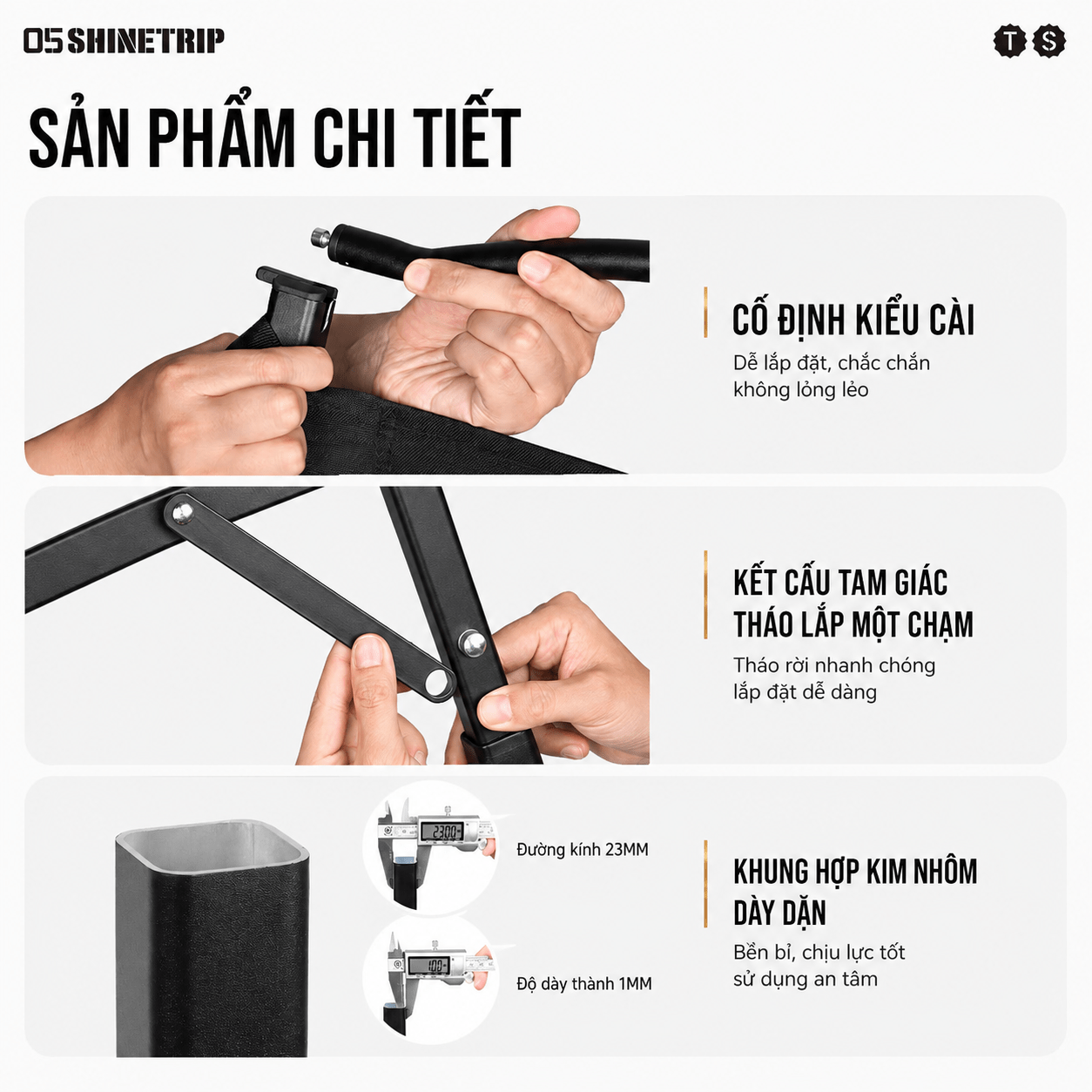 Ghế xếp dã ngoại Shine Trip bằng hợp kim nhôm Tháo lắp tiện lợi, gọn nhẹ, phù hợp cắm trại SaigonOutdoor