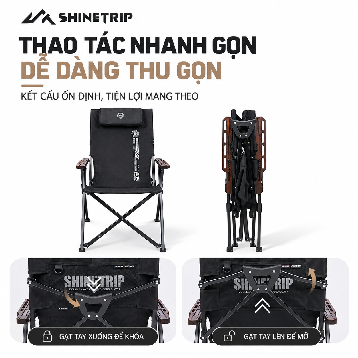 Ghế Xếp Dã Ngoại ShineTrip 05 – Ghế Camping Gấp Gọn, 4 Cấp Độ Điều Chỉnh, Đa Điểm Tựa Chắc Chắn