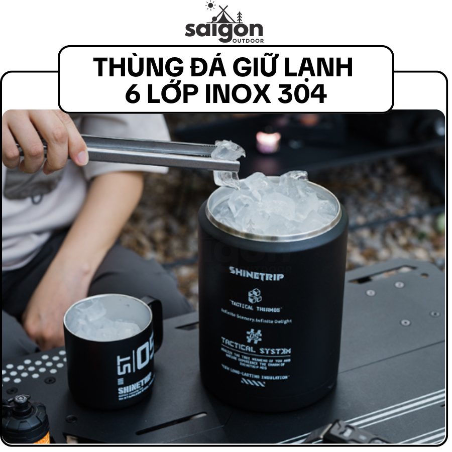 Thùng Đá Giữ Lạnh 6 Lớp Inox 304 – Ice Bucket Cao Cấp Mountain Fun 05, Giữ Nhiệt Tối Ưu - Shine Trip