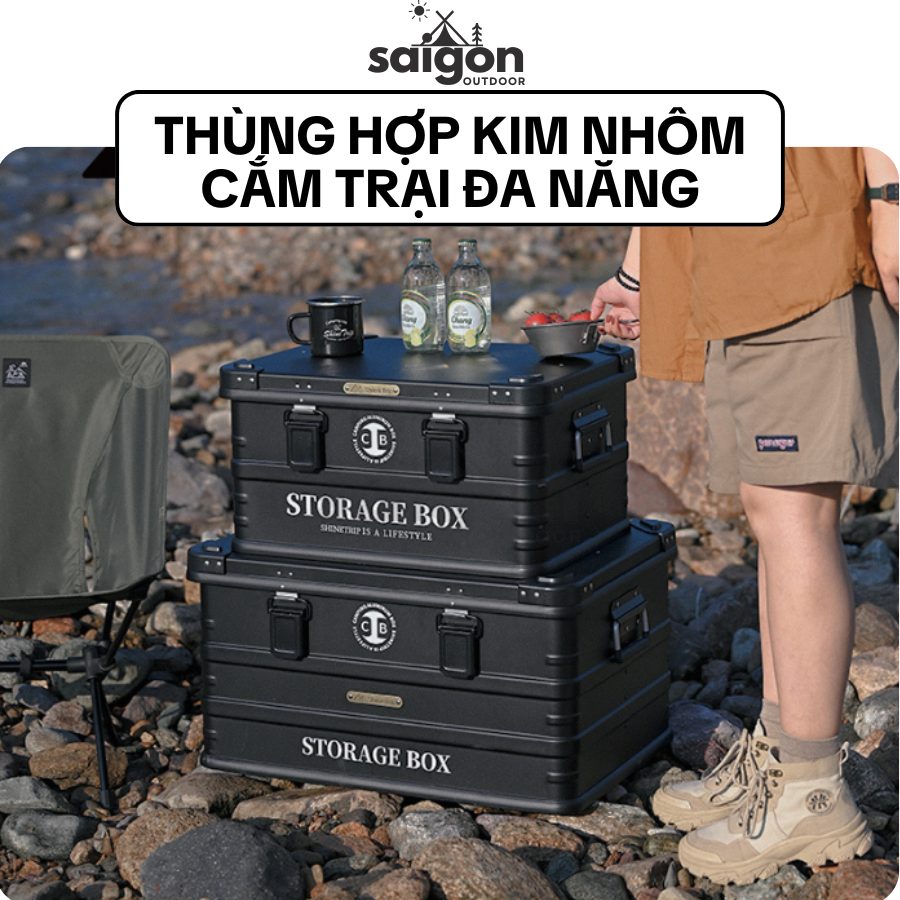 Thùng Nhôm Hợp Kim Cắm Trại Đa Năng Hộp Đựng Đồ Camping Ngoài Trời, Chống Nước, Dung Tích Lớn, Dùng Xe Hơi Shine Trip