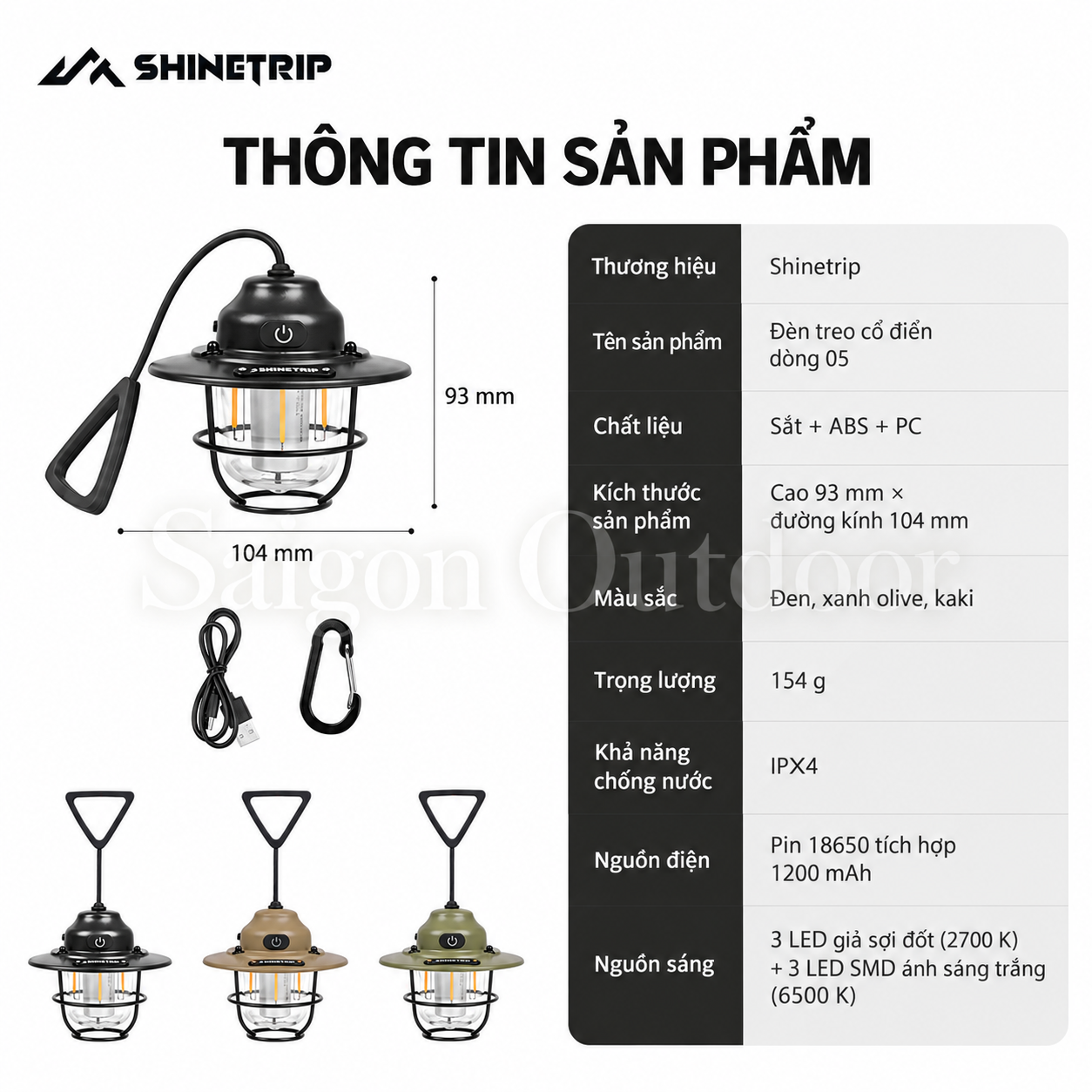 Đèn Lều Cắm Trại ShineTrip Đèn Trang Trí Dã Ngoại, Đèn Treo Sạc Pin Siêu Sáng, Thời Gian Sử Dụng Lâu