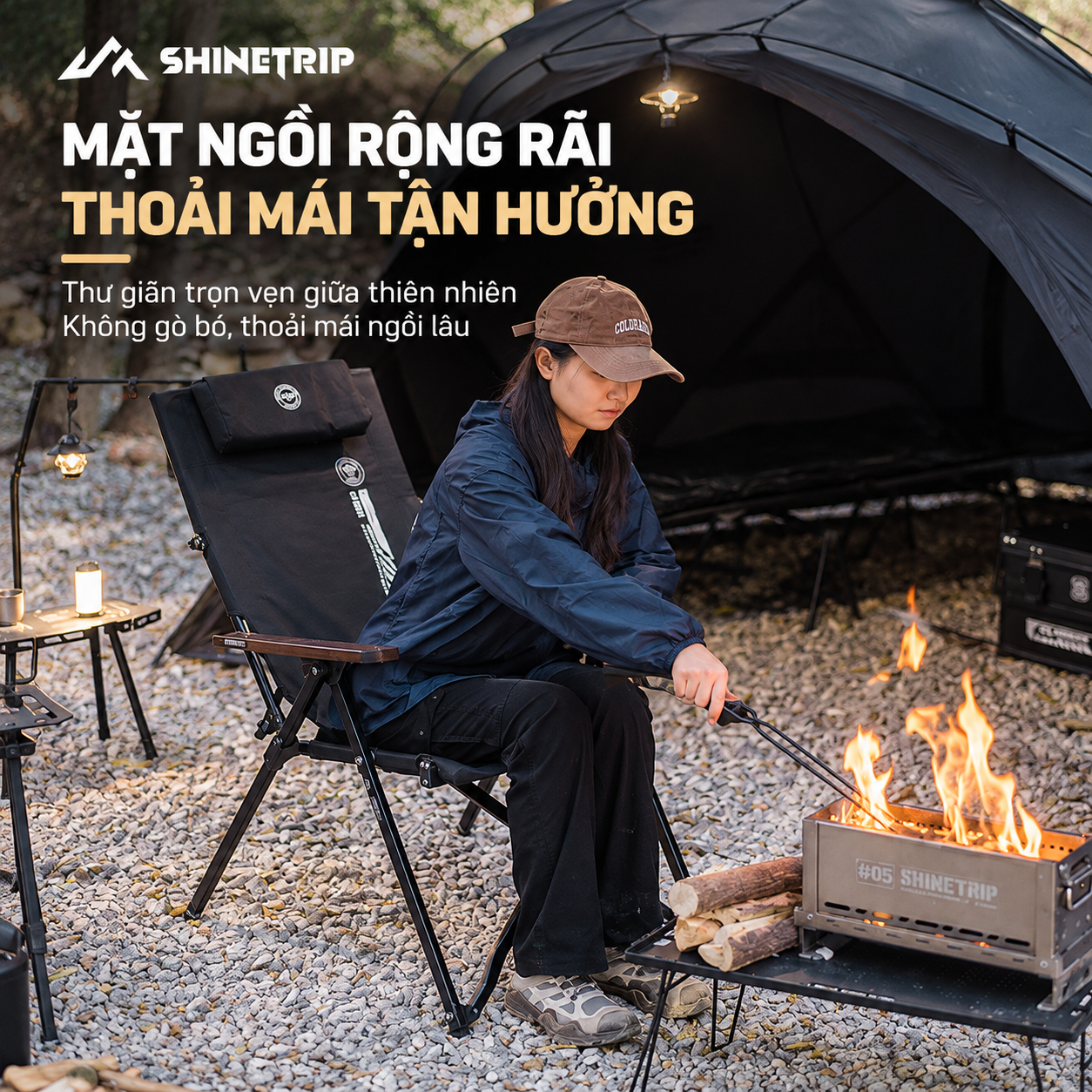 Ghế Xếp Dã Ngoại ShineTrip 05 – Ghế Camping Gấp Gọn, 4 Cấp Độ Điều Chỉnh, Đa Điểm Tựa Chắc Chắn